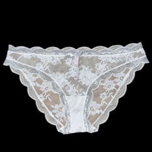 Victoria’s Secret Dream Angels lace & mesh cheekini panty white silver detail